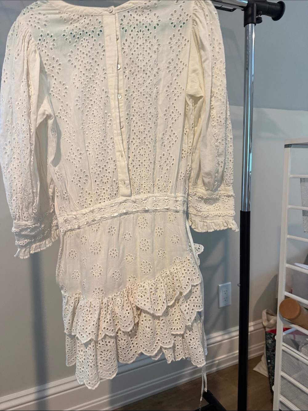 LoveShackFancy Ivory Eyelet Ruffle Mini Dress